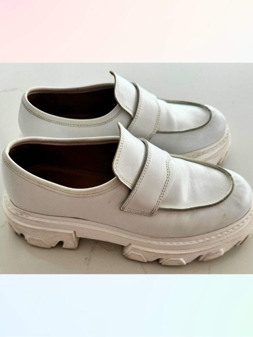 Sister x Soeur Poppy White Leather Chunky Platform Loafers Size 38